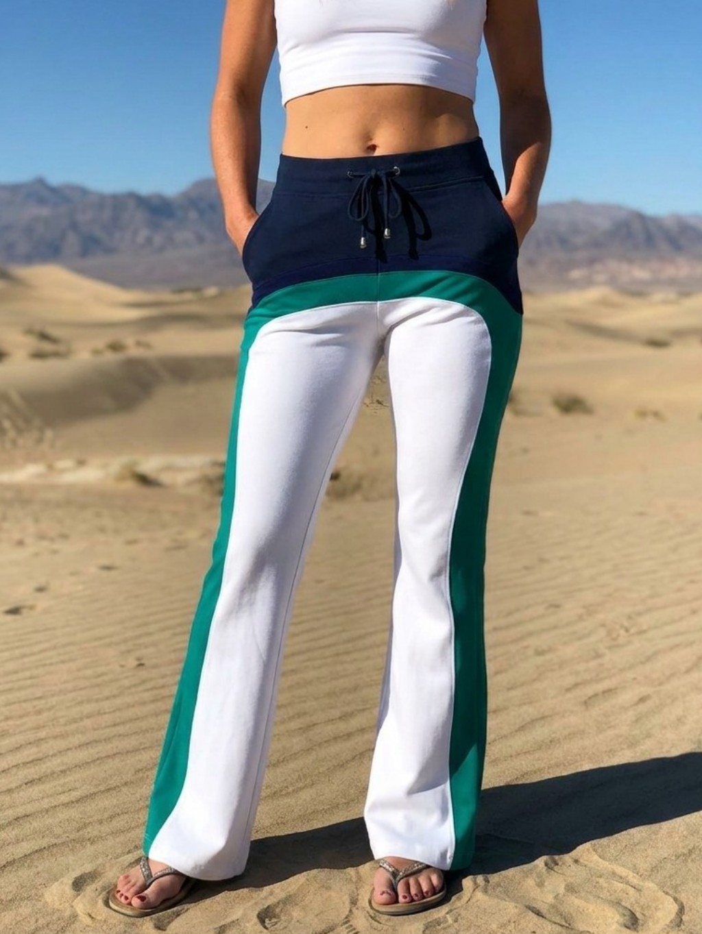 John John Black Wide Leg Colorblock 80s 90s Lightweight Striped High-Waist Pants